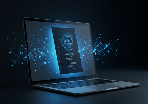 AI creating a modern business event invitation on a screen