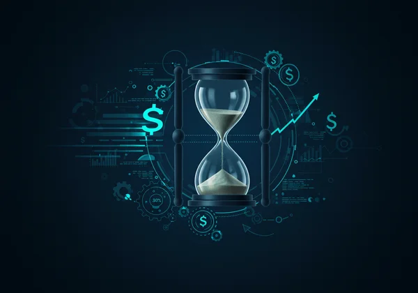 Hourglass and gears symbolizing time and resource saving