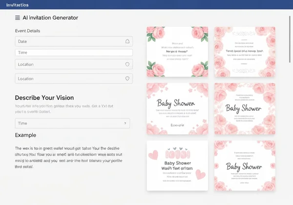 AI invitation generator showing prompt input and design options.