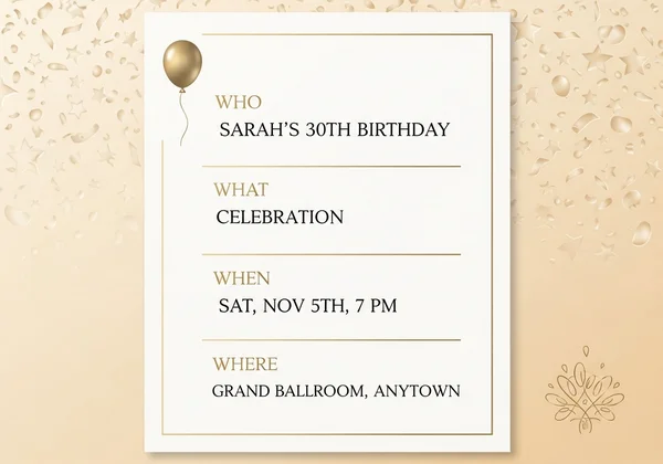 An invitation clearly showing Who, What, When, Where details
