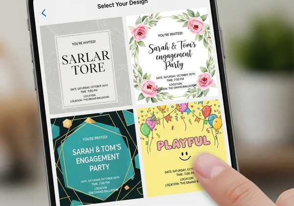 Smartphone showing multiple AI-generated invitation options