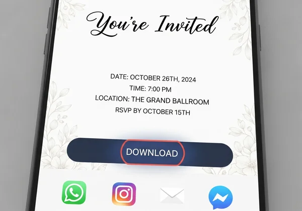 Phone screen with download button and sharing options