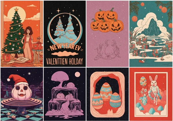 Variety of AI-generated holiday invitations