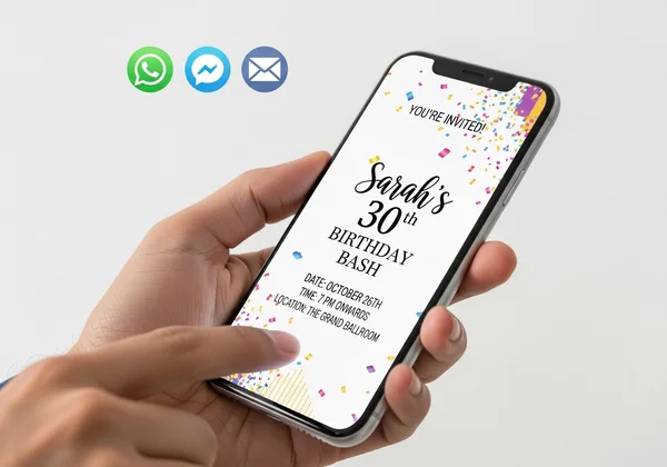 Sharing a digital party invitation on a smartphone