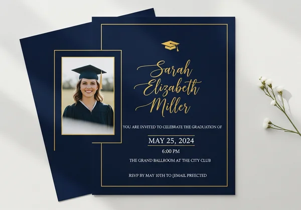 Elegant high school graduation invitation with photo and gold script