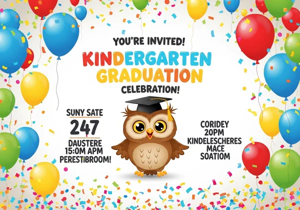 Cute cartoon owl kindergarten graduation invitation design