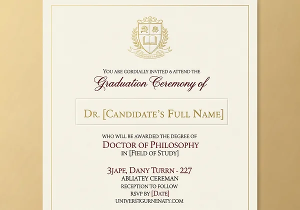 Prestigious PhD graduation invitation with university crest