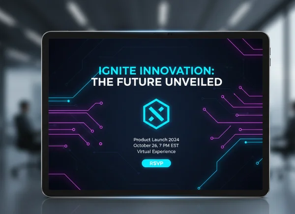 AI generated futuristic tech product launch invitation