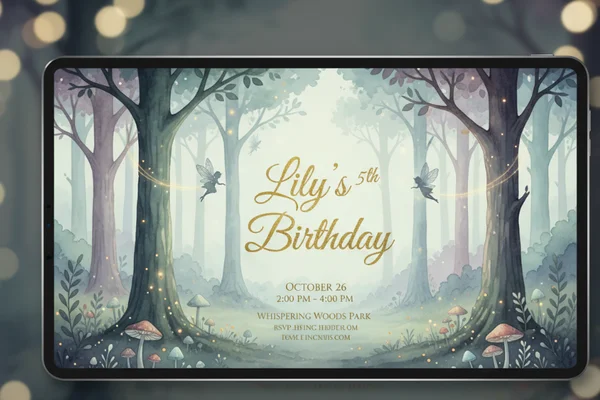 AI generated enchanted forest birthday invitation