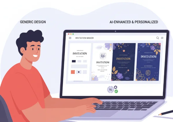 User designing an invitation with AI, showing improved output