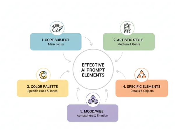 Diagram showing 5 key elements of an AI design prompt